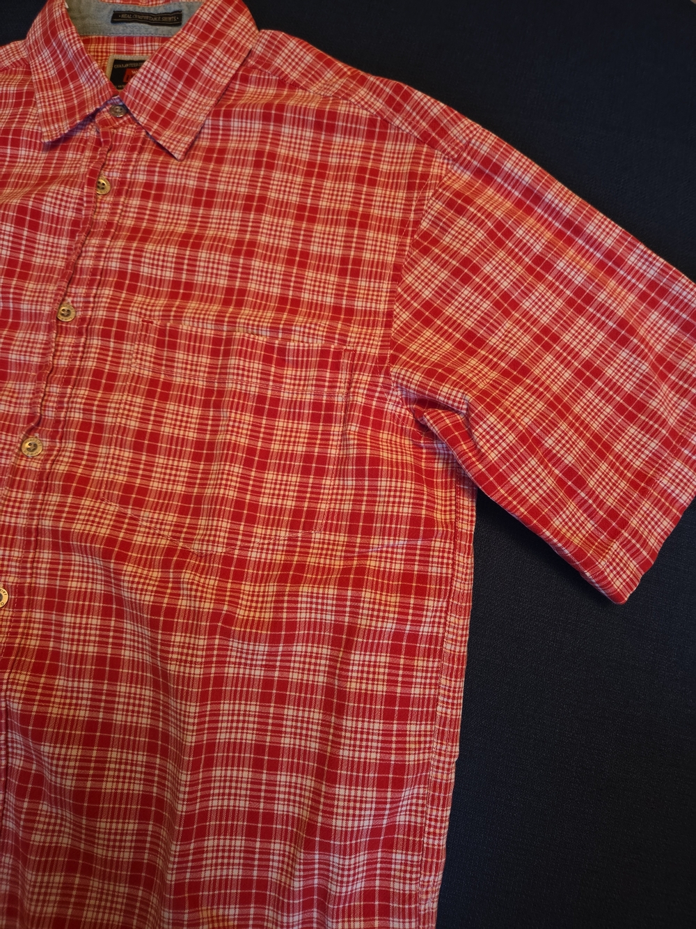 Wrangler Hero Red Plaid Short Sleeve Button Front Shirt Mens Large Cotton
